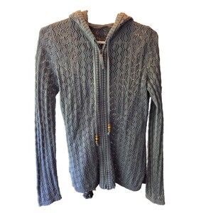 Athleta Sundial Full Zip Crochet Hoodie Sweater Open Knit Gray, Women's XS